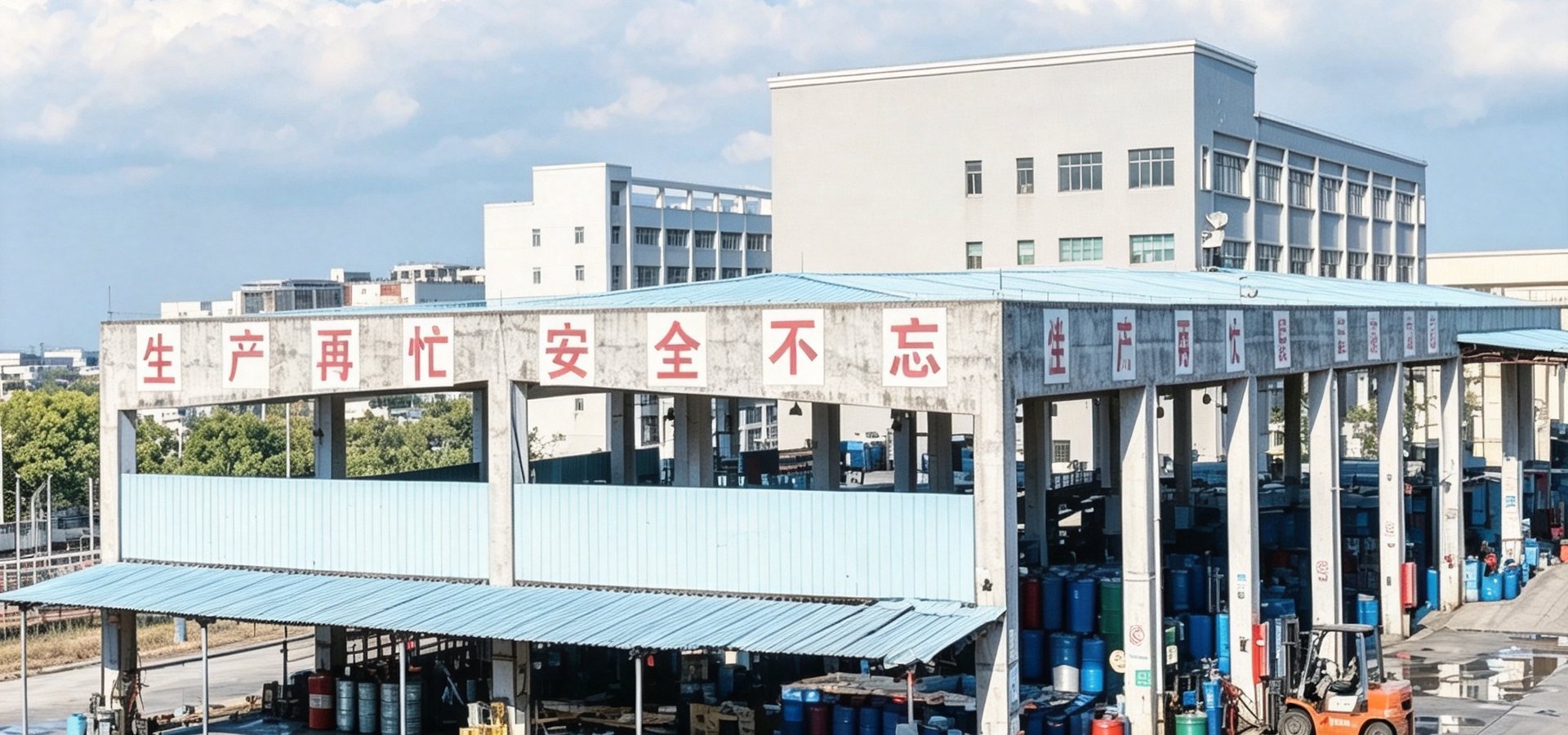 Automatic drum filling area and solvent stock at Zhengxin Chemical